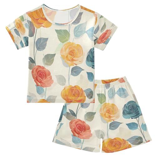 senya Short Sleeve Pajamas Sets Summer Cotton Sleepwear Flower Rose Leaves Fantasy