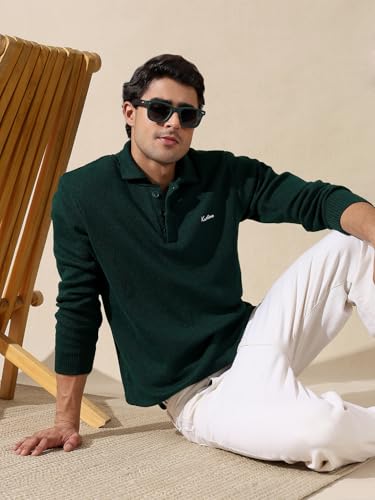 Image of Kvetoo Men's Wool Polo Collar Neck Winter Sweater Full Sleeve Solid Pullover for Casual Office Wear
