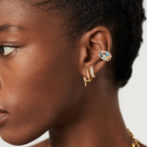 Ear Cuff Earrings for Women Trendy 14K Gold Plated Cubic Zirconia Multi-Colored Sparkle Huggie Ear Cuffs Non Piercing | Clip On Cartilage | Single3