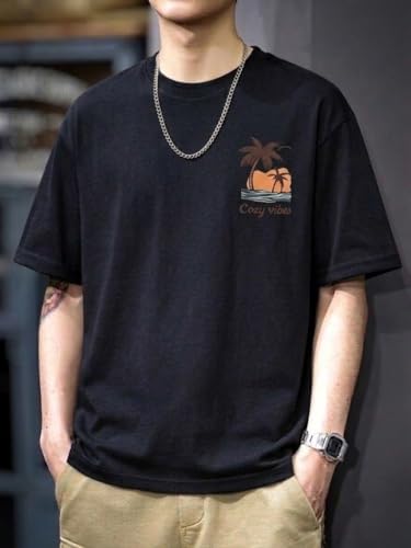 Image of SMOWKLY Authentics Men's Brooklyn Beach Digital Printed T Shirt | Round Neck Half Sleeve Casual T Shirt for Men | Casual Baggy Fit Stylish Comfortable Streetwear Fashion Tshirt for Men