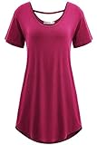 Meaneor Women's Basic Short Sleeve Cross Back Comfy Loose Fit Tunic Top (XL, Rose Red)