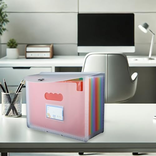 Image of SPS A4 Expanding File Folder - 13 Pockets | Transparent | Pastel Color Dividers | Snap Button Closure | Fits A4 & Letter Size | Waterproof & Lightweight
