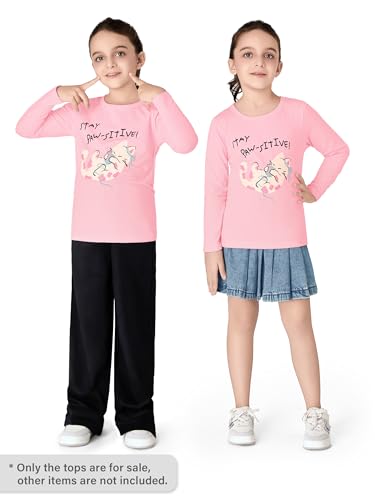Image of Girls Long Sleeve T-Shirt Cute Versatile Basic Casual Top Size 6-18 | Soft Stretchy Tee for All Day Comfort, Versatile Layering Top for Cold Days, Cute Casual Style for Girls, Durable Easy Care