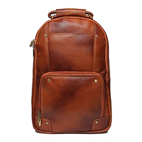 Image of RICHSIGN LEATHER ACCESSORIES Genuine Leather Laptop Backpack Bag For Men And Women, College, Office, Travel Use | 15.6 Inch Laptop Compartment