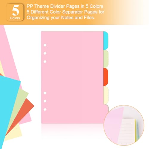 Vicloon A5 Nachfüllbare Notizpapier Set, 115pcs 6 Löcher Ringbuch Nachfüllbar A5 Nachfüllpapier Liniert, Loseblatt Papier Set mit Trennblätter, Haftnotizen Bunt, Umschlägbeutel, Lineal, Metallringe