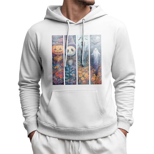 Hooded Sweatshirts for Men Novelty Halloween Graphic Print Hoodies Causal Fall Drawstring Pullover Tops with Pocket