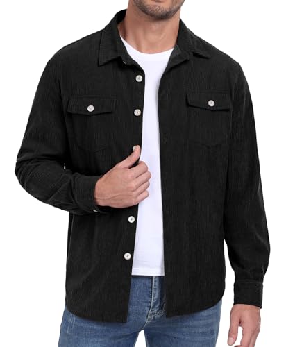 Image of Askdeer Men's Corduroy Button Down Shirts Long Sleeve Casual Shacket Jacket Western Corduroy Shirt Jacket with Flap Pockets