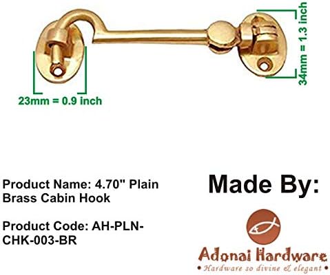 Adonai Hardware 4.70" Plain Brass Window Cabin Hook (Polish Laquered) (Supplied as 2 Pieces per Pack)