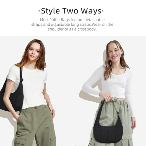 Quilted Puffer Tote Bag for Women，Small Puffer Crescent Shoulder Bag，Quilted Nylon Crossbody Bag with Adjustable Strap3
