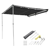 Yescom Ripstop Vehicle Awning 8.2x8.2' Retractable Car Side Roof Rack Overlanding Shade for RV SUV Truck Tailgate Outdoor Camping Travel Gray