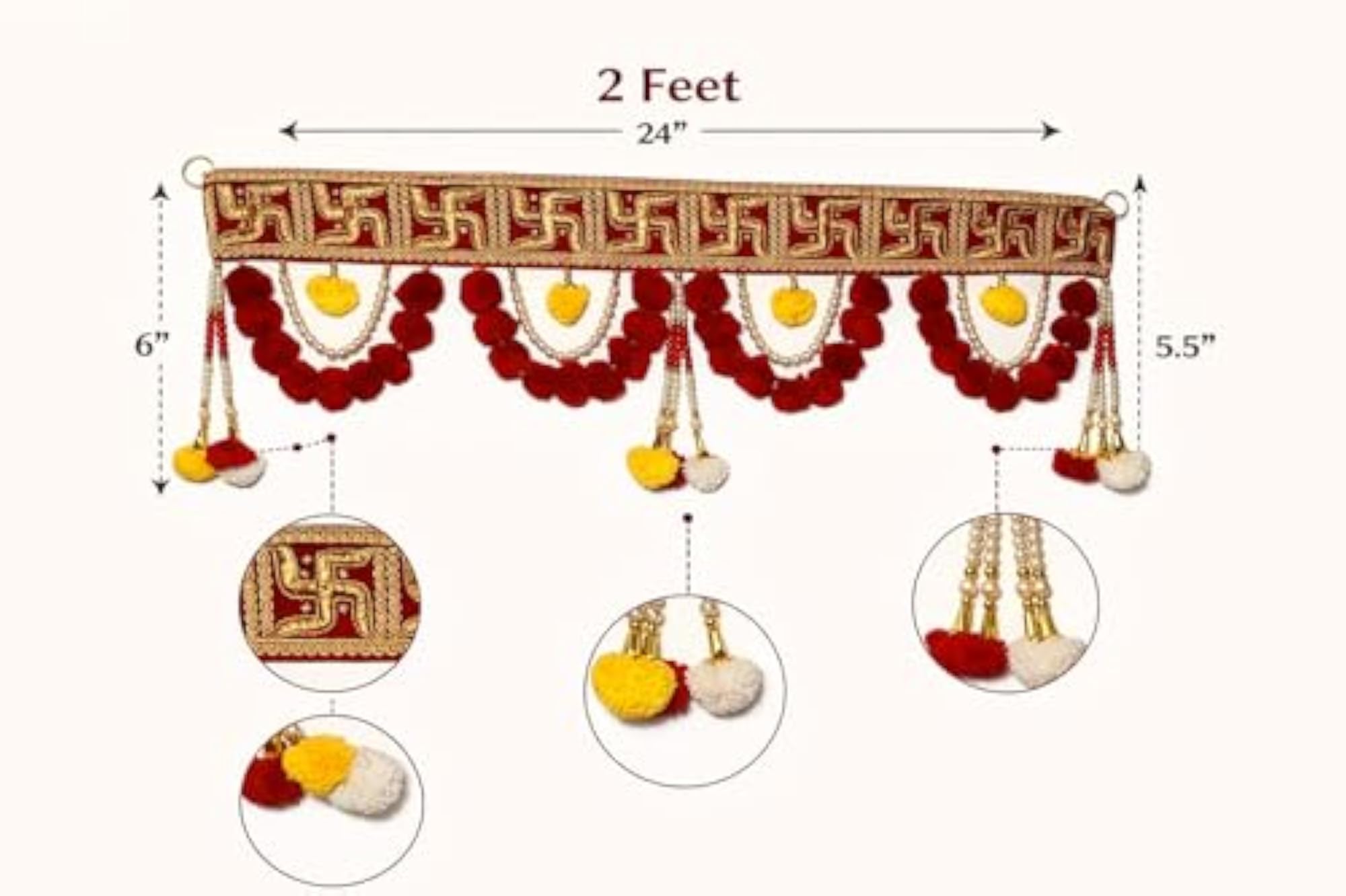 Handcrafted 2 Feet Toran - Red & Yellow