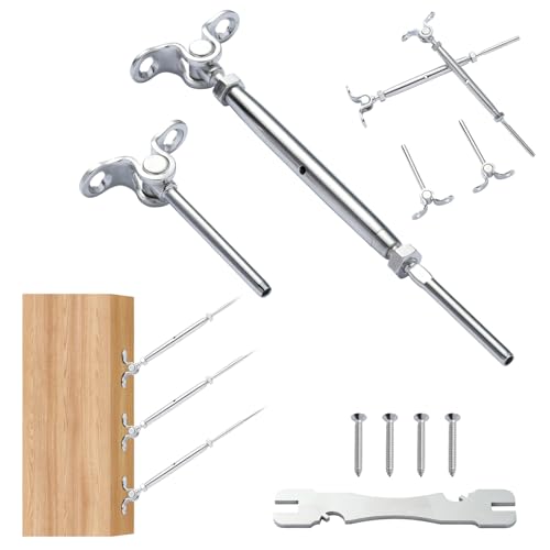 VEVOR Kit de barandilla de cable de ángulo ajustable de acero inoxidable T316 de 1/8' para poste de madera, grado marino para cuerda de alambre de 1/8', ángulo de 0-180°, plateado (paquete de 30)