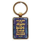 Christian Art Gifts Blue Flower Metal/Epoxy Keychain |The Desire of your Heart - Psalm 20:4 Bible Verse Faith Split Metal Ring Keychain for Women, Desire Of Your Heart Collection