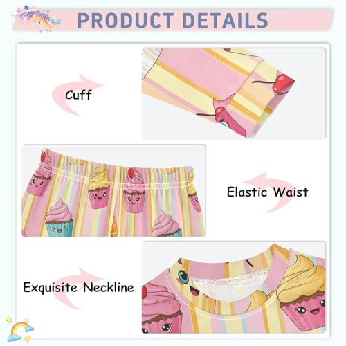 Pajama Sets Long Sleeve Cute Cupcakes Colorful Soft Comfy Sleepwear 2 Piece PJS 3-8T4