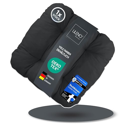 LILENO HOME 1er Set Stuhlkissen Schwarz (38x38x8 cm) - Sitzkissen für Gartenstuhl, Küche oder Esszimmerstuhl - Bequeme UV-beständige Indoor u. Outdoor Stuhlauflage als Stuhl Kissen LILENO HOME 1er Set Stuhlkissen Schwarz (38x38x8 cm) - Sitzkissen für Gartenstuhl, Küche oder Esszimmerstuhl - Bequeme UV-beständige Indoor u. Outdoor Stuhlauflage als Stuhl Kissen