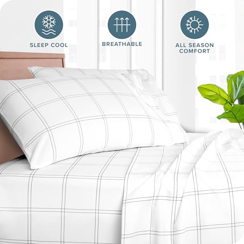 Image of Bare Home Microfiber Pillow Cases - Standard /Queen Size Set of 2 - Cooling Pillowcases - Double Brushed - Pillowcases 2 Pack - Easy Care (Standard, Modern Plaid - White /Grey)