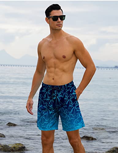 Cozople Mens Shorts Swimwear Stretchy Compression Liner Swim Trunks Summer Upf Quick Dry Swimming Shorts Novelty Gradient Blue Palm Surfing Beach Boardshorts #TOP1