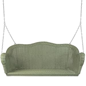 Hand Woven Resin Wicker Porch Swing with Chain – Green