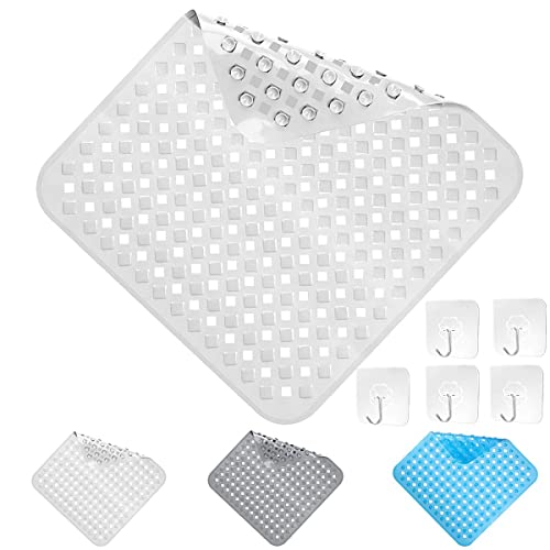 Tapis de douche antidérapant 53 x 53 cm - Sans BPA - Tapis de bain antidérapant résistant à la moisissure et lavable en machine - Tapis de douche antidérapant avec 5 crochets autocollants(transparent) Cover