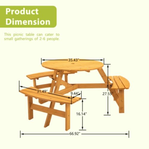 SPOFLYINN Picnic Table Set, One Size, Natural 6-Person 3 Benches