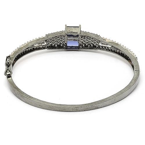 Image of ZENEME Rhodium-Plated Square Shaped American Diamond Studded Kada Bracelet For Girls and Women