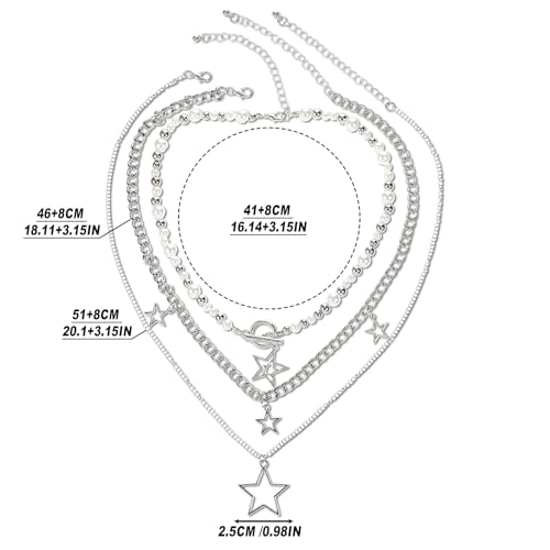 Star Necklace Y2k Silver Necklace Grunge Layered Necklace Cute Aesthetic Stack Toggle Chain Necklaces for Women Vintage Emo Jewelry2