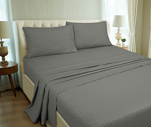 Image of ROYALE LINENS 3 Piece Twin XL Sheets Set - Soft Brushed 1800 Microfiber - 1 Fitted, 1 Flat Sheet, 1 Pillow case - Wrinkle Free & Fade Resistant - Hotel Luxury Bed Sheets (Stripe Grey, Twin XL)
