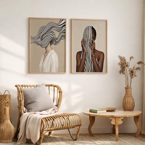 Image of TheMakerly Modern Art Wall Painting Set of 2 for Living Room | Premium HD Printed Wall Frames for Bedroom, Office & Home Decor | Minimalist Contemporary Wall Art (Ready to Hang) (M.9, 10x13 inches)