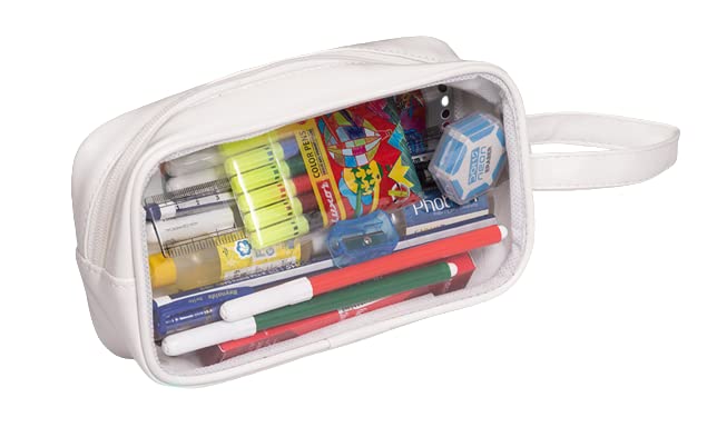Pvc Large Capacity Big Pencil Pouch For Girls & Boys, Transparent Pen Bag Organizer For School, Collage, Office, Cute Cosmetic Bag For Girls, Multi-Purpose Stationary Bag (White)