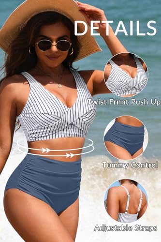 Image of Yonique High Waisted Two Piece Swimsuit-Womens Bikini Set Tummy Control Bathing Suit Modest Full Coverage Bikini 2025