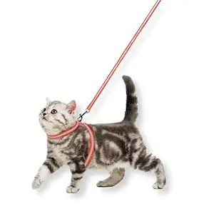Buraq Reflective Cat Harness with Leash Set for Walking , Escape Proof with Reflective Strip Adjustable for Cats ( Orange )