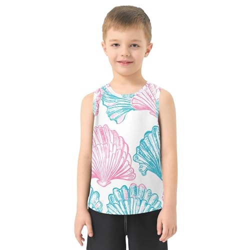 Bolaz Boys Athletic Quick Dry Tank Top Sleeveless Workout T Shirts Age 11-15,Blue Pink Seashell Pattern2