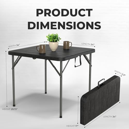 Image of Our Modern Space 34 inch Square Foldable Table with Built in Handle & Steel Legs | Heavy Duty Portable | Perfect for Party, Dining, Wedding, Events, Picnic Indoor, Outdoor, Camping, Utility, Temporary