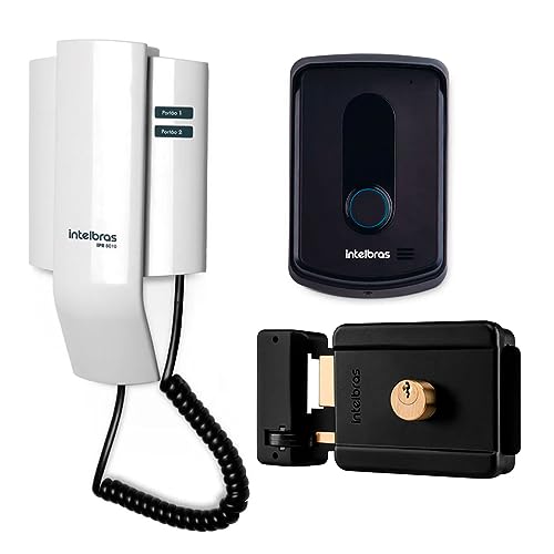 Kit Porteiro Interfone Eletrônico IPR 8010 Residencial Intelbras + Fechadura Elétrica de Sobrepor Cilindro Fixo FX 500 Intelbras