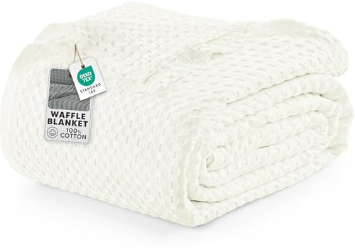 Image of Utopia Bedding 100% Cotton Waffle Weave Blanket King Size for Bed - Lightweight, Breathable Summer Blankets Soft and Cozy, Gifts for Women Home Room Decor (Ivory, 90x108 Inch)