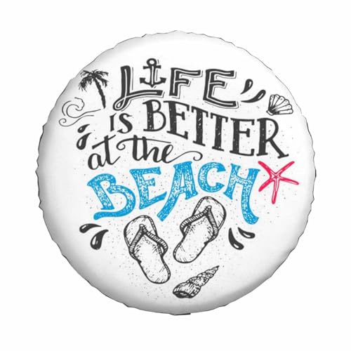 Image of Life is Better at The Beach Spare Tire Cover Flip-Flops Footwear Wheel Covers for RV Tires Camper Tire Case Protectors for Trailer Rv SUV Truck Travel Trailer 17 in