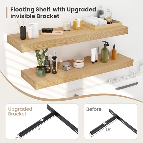 12" Deep Floating Shelves, 36 x 12 Inch Wall Mounted Long Floating Shelf with Invisible Brackets, for Home Decor, Bedroom, Kitchen, Living Room, Bathroom - 2 Pack, Oak - Image 5