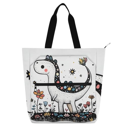 Sac fourre-tout dinosaure blanc pour enfants avec fermeture éclair