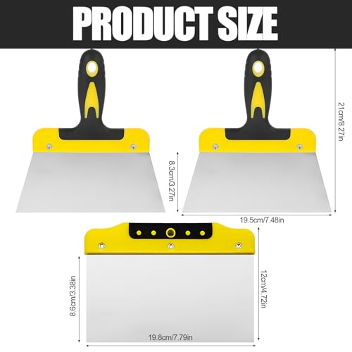 3 Pack 8" Wallpaper Scraper Set, 200mm Wide Flexible Stainless Steel Wallpaper Scraper, Durable Drywall Taping Knife Tool with Non-Slip Grip Handle for Removing Wallpaper, Filling Putty, DIY Projects 2 3 Pack 8" Wallpaper Scraper Set, 200mm Wide Flexible Stainless Steel Wallpaper Scraper, Durable Drywall Taping Knife Tool with Non-Slip Grip Handle for Removing Wallpaper, Filling Putty, DIY Projects - Image 2