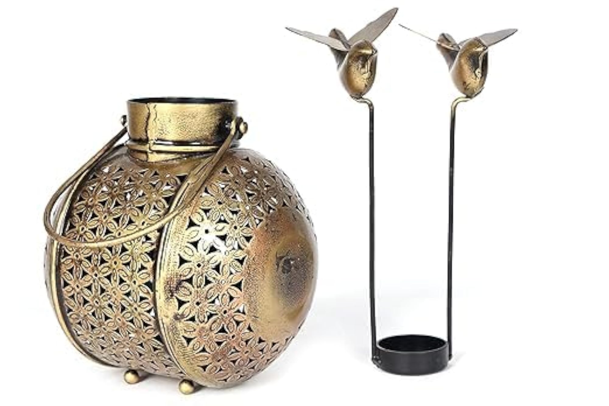 Decorative Round Shaped Tea Light Holder with Bird Stand