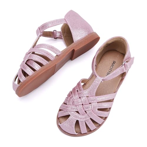 BMCiTYBM Toddler Girls Sandals Closed Toe Princess Flat Shoes Summer Glitter Dressy Sandals2
