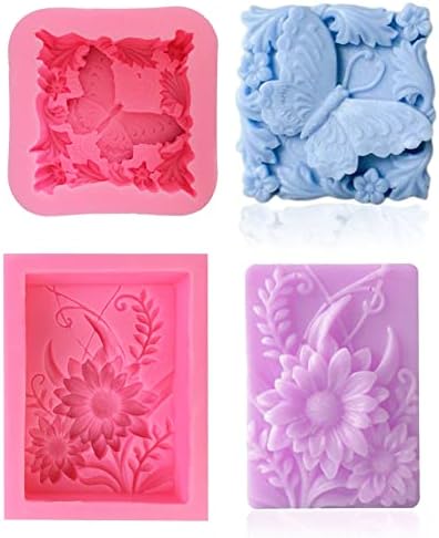 2 Pcs Butterfly Flower Soap Mold, Butterfly Flower Making Mold 3D Butterfly Flower Mold for Handmade Soaps, Bath Bombs, Lotion Bars, Candles