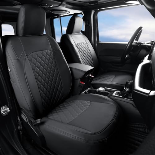 GIANT PANDA Customized Full Set Car Seat Covers for Jeep Wrangler 4 Door JL Sahara Sport Rubicon Unlimited Willys 2018 2019 2020 2021 2022 2023 2024 2025 Without Rear Cup Holder,Faux Leather - (Black)