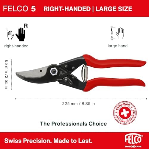 Felco F5 Pruning Shears – 8.9" All Steel Large Swiss-Made Garden Clippers| Hand Pruners for Garden & Landscape | Garden Tool Cutter with Precision Bypass Blade, Forged Aluminum Body, Replaceable Parts - Thumbnail 3