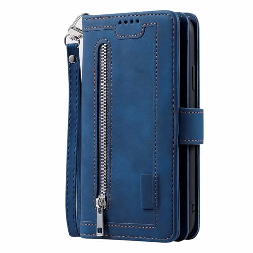 Étui iPhone 16 E bleu magnétique anti-choc portefeuille en cuir