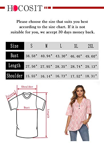 Hocosit Women's Floral Print Short Ruffle Sleeve Pleated Front V Neck Button Tunic Tops #TOP5