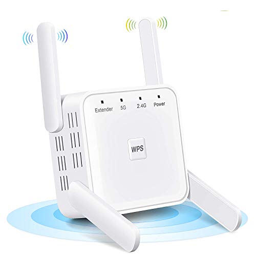 1200Mbps WiFi Booster Range Extender Repeater, 2.4 & 5GHz Dual Band WPS Wireless Signal 4 Antennas 360Â° Full Coverage, Extend WiFi Signal to Smart Home & Alex Devices (White)