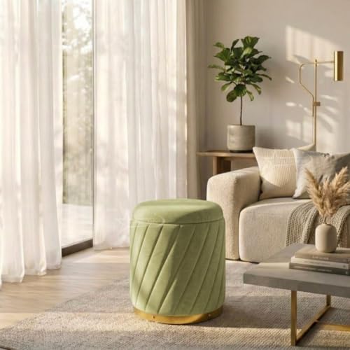 Image of Mythic ArtsRound Upholstered Sitting Stool & Footrest Velvet Storage Ottoman Pouffe16 X 16X 19 inch | Versatile Puffy for Living Room, Bedroom, and Office ? Chic Home Furnishings & Dcor Pista Green
