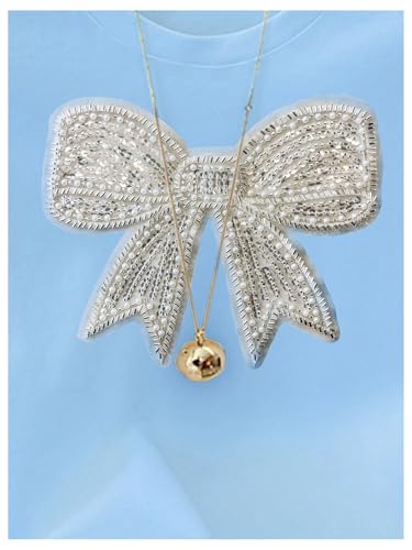 Image of RoseSeek Women's Rhinestone Sequin Bowknot Graphic Tees Short Sleeve Crewneck Summer Tops Going Out T Shirt