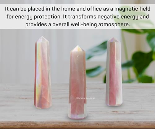 Image of Amazing Gemstone Angel Aura Rose Quartz Crystal Towers ~ Natural Healing Crystal Point Obelisk for Reiki Healing and Crystal Grid (3 inch to 4 inch INCH)